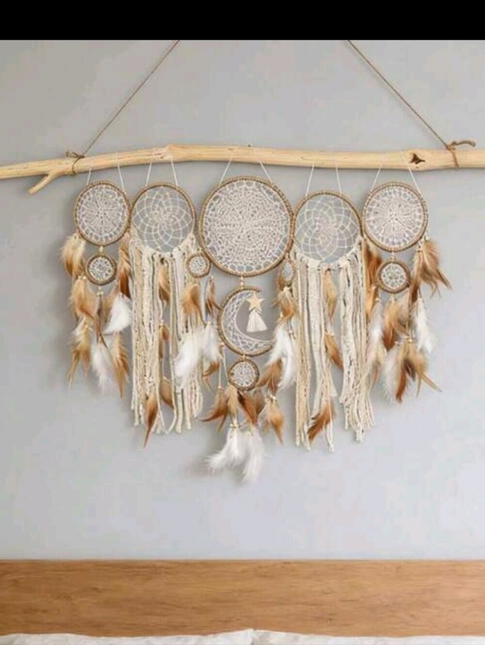 Handmade Boho Dreamcatchers Wall Hanging - Taupe & White 5pcs